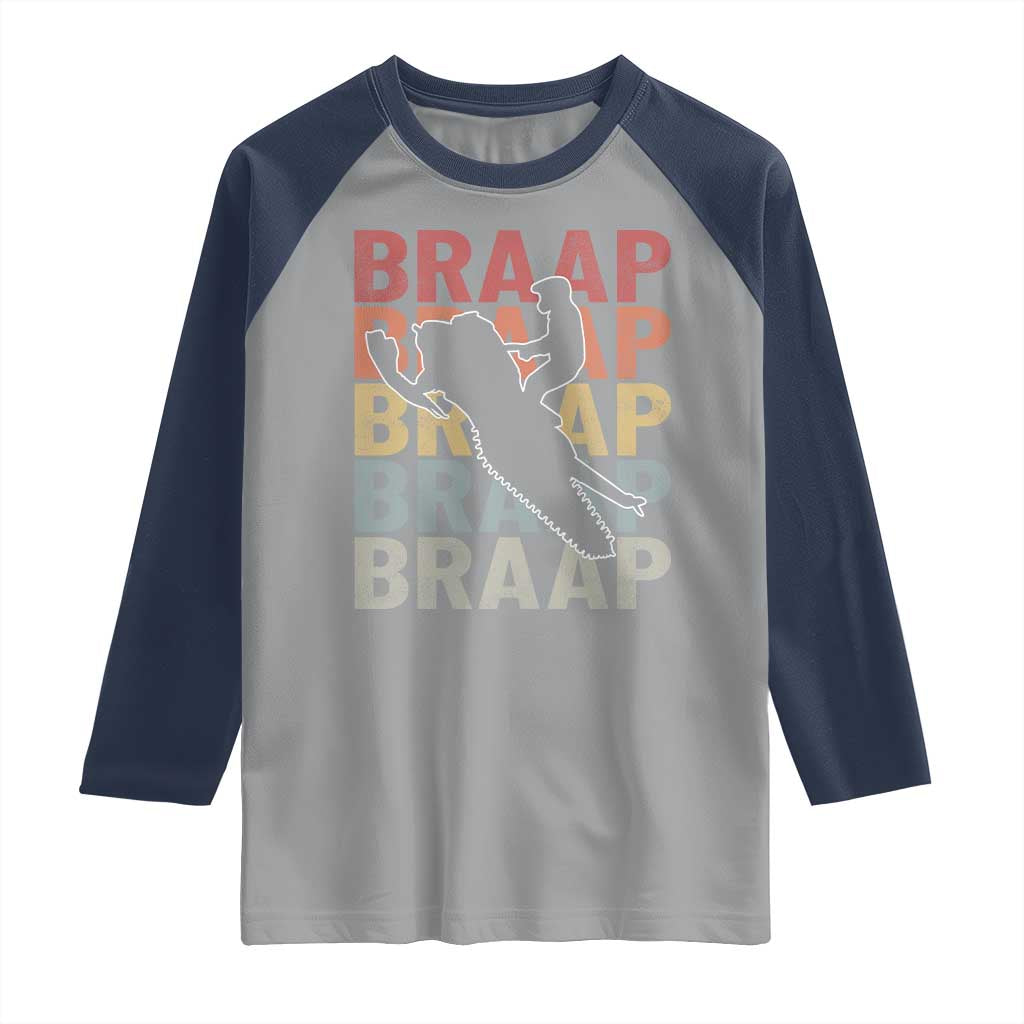 Snowmobile Braaap Raglan Shirt Retro Snowcross Snow Sled Winter Sport - Wonder Print Shop