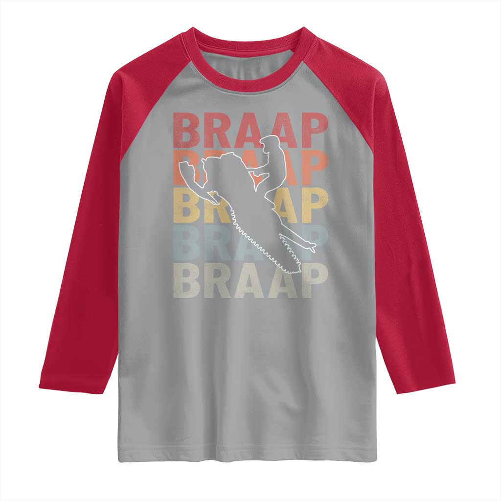 Snowmobile Braaap Raglan Shirt Retro Snowcross Snow Sled Winter Sport - Wonder Print Shop