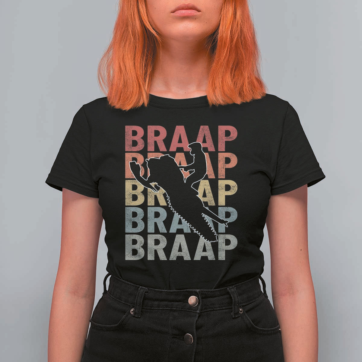 Snowmobile Braaap T Shirt For Women Retro Snowcross Snow Sled Winter Sport - Wonder Print Shop