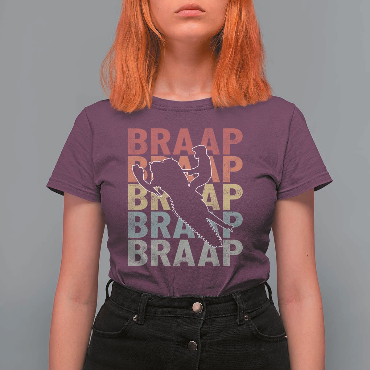 Snowmobile Braaap T Shirt For Women Retro Snowcross Snow Sled Winter Sport - Wonder Print Shop