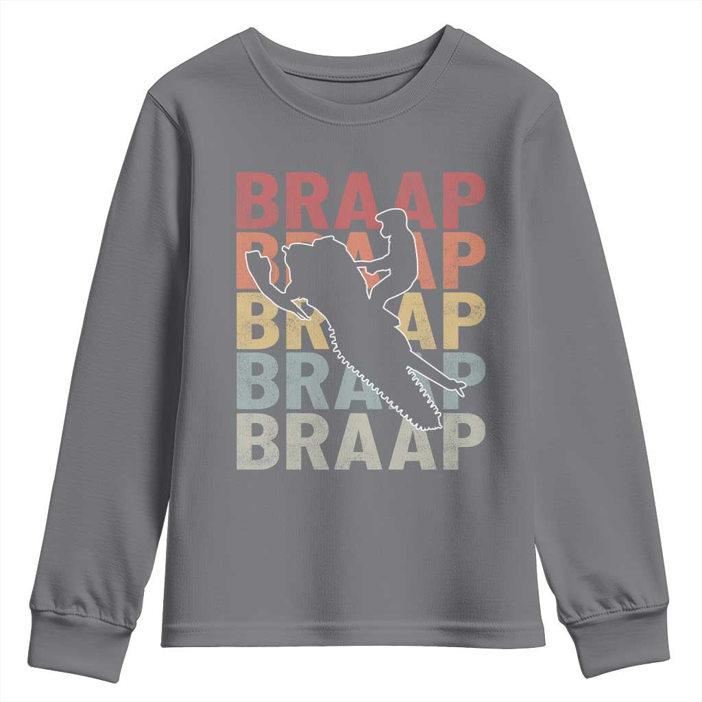 Snowmobile Braaap Youth Sweatshirt Retro Snowcross Snow Sled Winter Sport - Wonder Print Shop