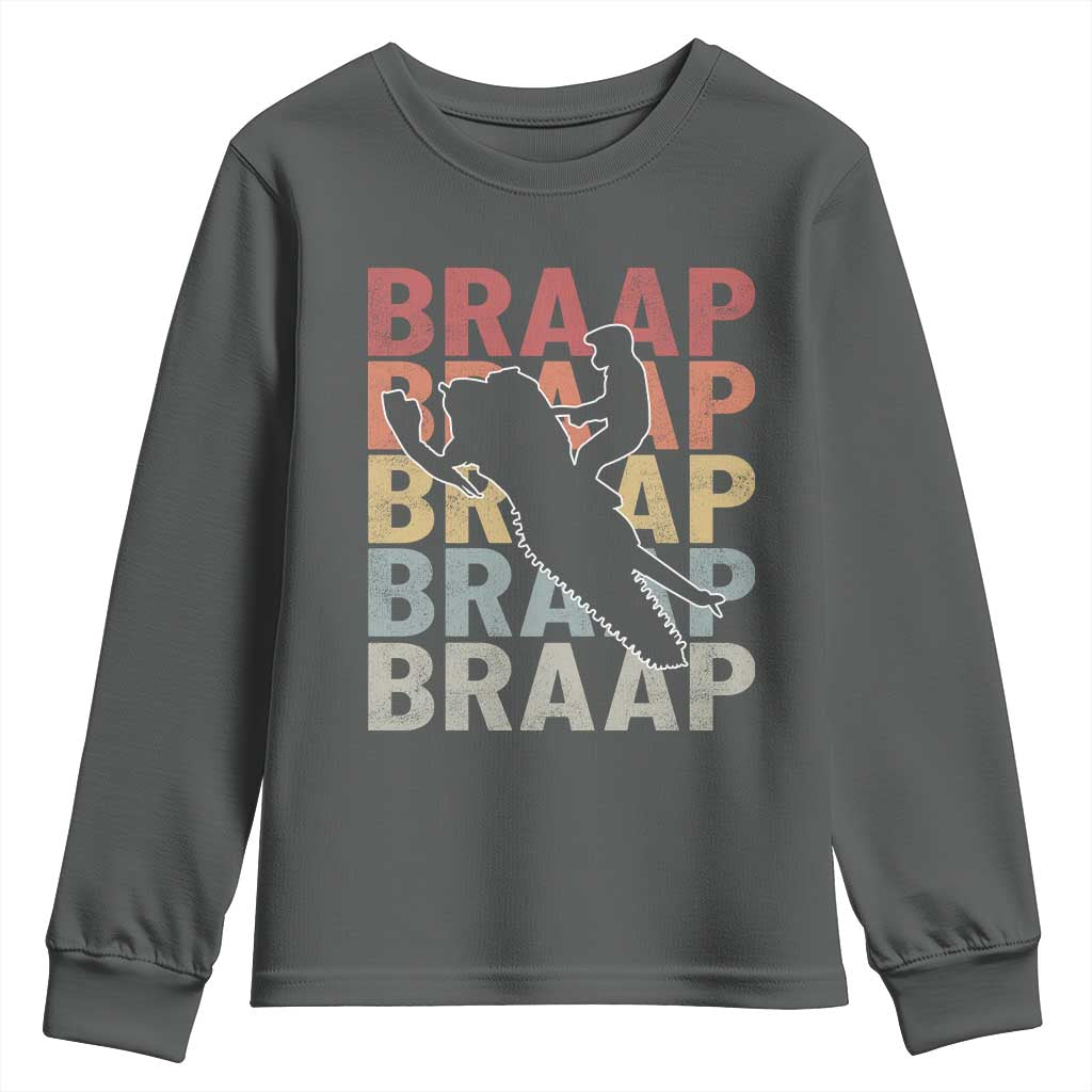 Snowmobile Braaap Youth Sweatshirt Retro Snowcross Snow Sled Winter Sport - Wonder Print Shop