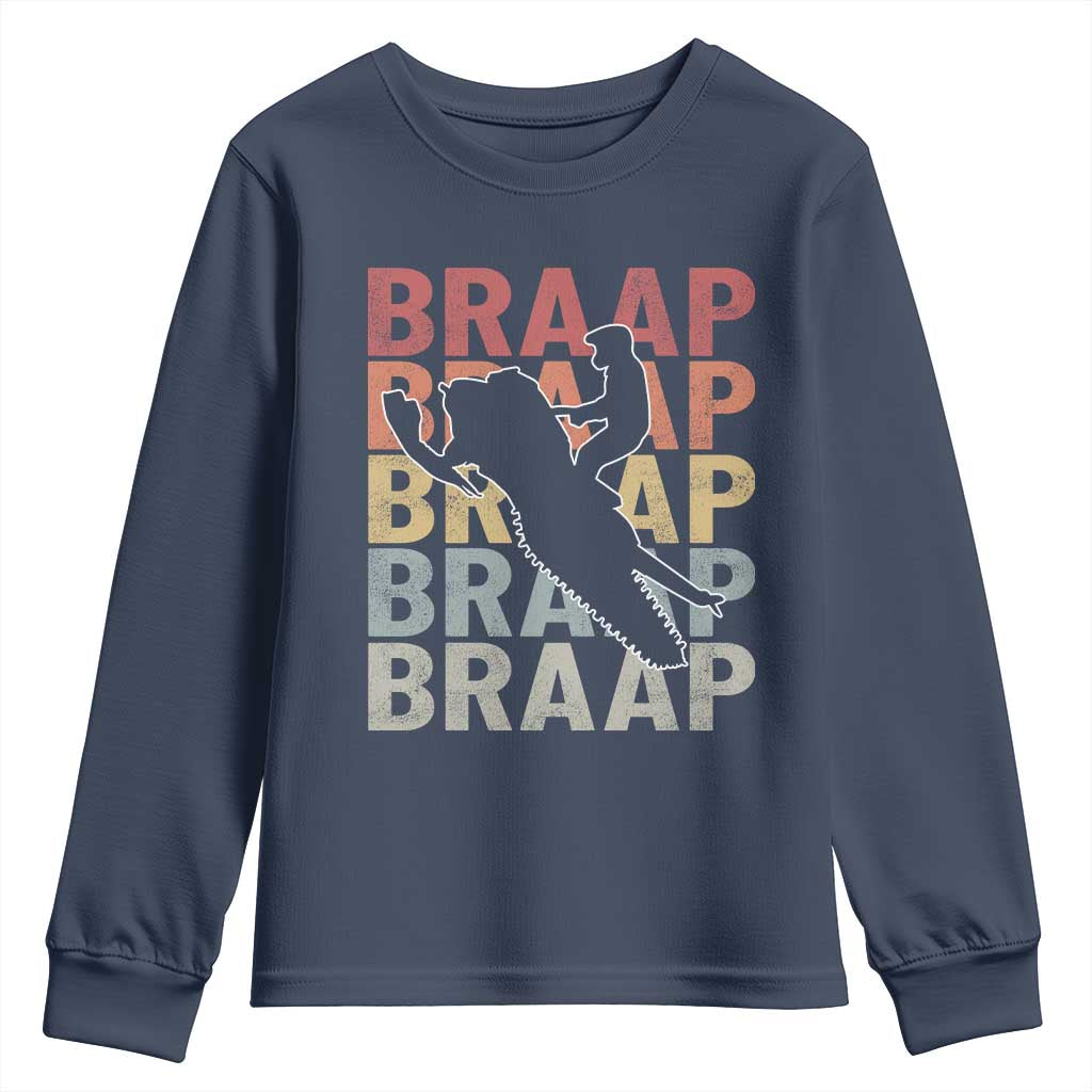 Snowmobile Braaap Youth Sweatshirt Retro Snowcross Snow Sled Winter Sport - Wonder Print Shop