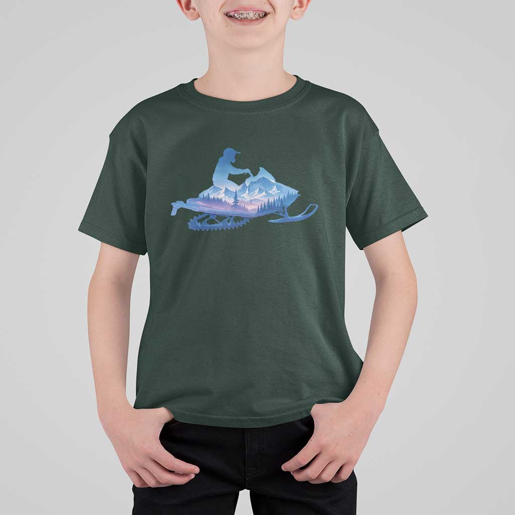 Snowmobile Snow Mountain Forest Snowmobiling Winter Sport T Shirt For Kid - Wonder Print Shop