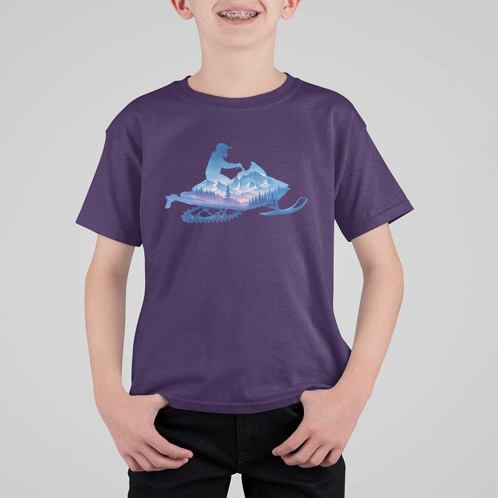 Snowmobile Snow Mountain Forest Snowmobiling Winter Sport T Shirt For Kid - Wonder Print Shop