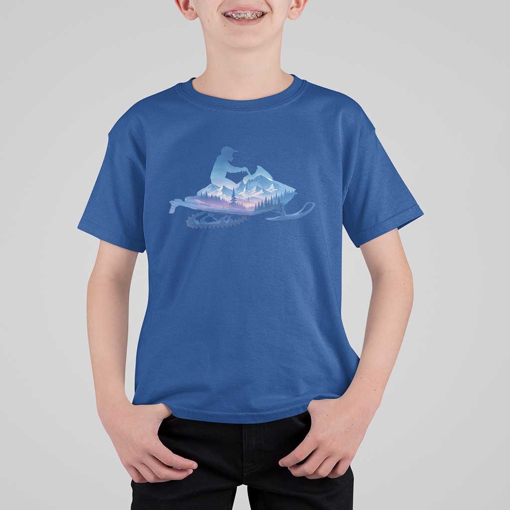 Snowmobile Snow Mountain Forest Snowmobiling Winter Sport T Shirt For Kid - Wonder Print Shop