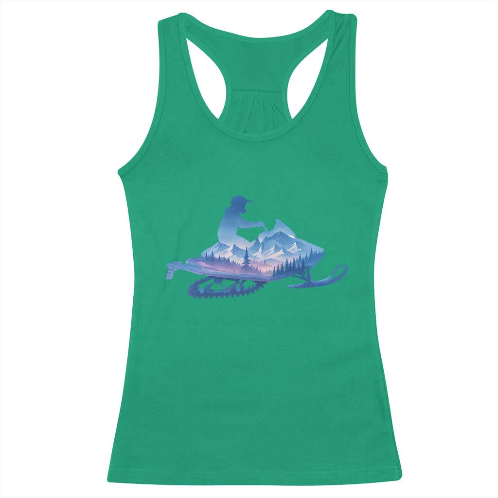 Snowmobile Snow Mountain Forest Snowmobiling Winter Sport Racerback Tank Top - Wonder Print Shop