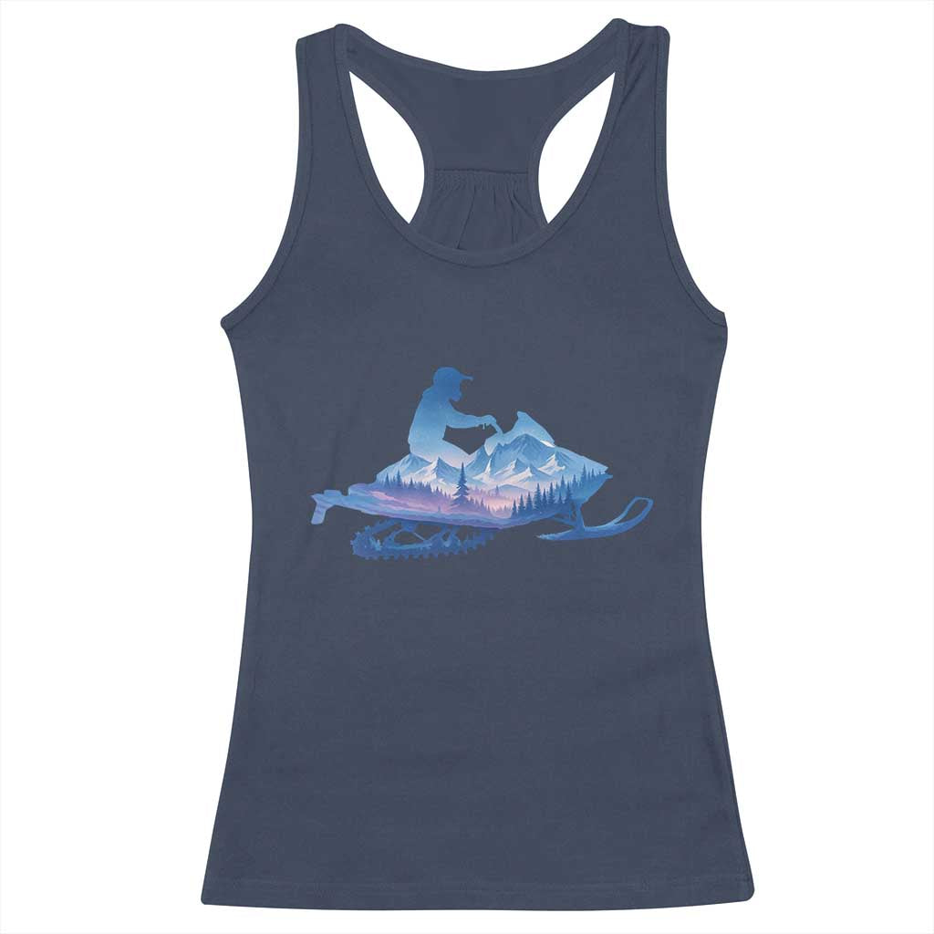 Snowmobile Snow Mountain Forest Snowmobiling Winter Sport Racerback Tank Top - Wonder Print Shop