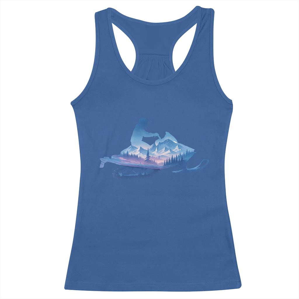 Snowmobile Snow Mountain Forest Snowmobiling Winter Sport Racerback Tank Top - Wonder Print Shop
