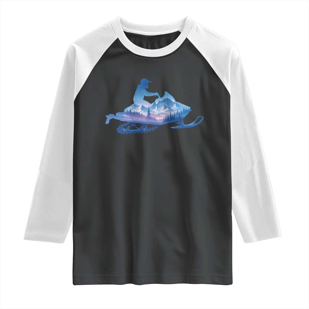 Snowmobile Snow Mountain Forest Snowmobiling Winter Sport Raglan Shirt - Wonder Print Shop