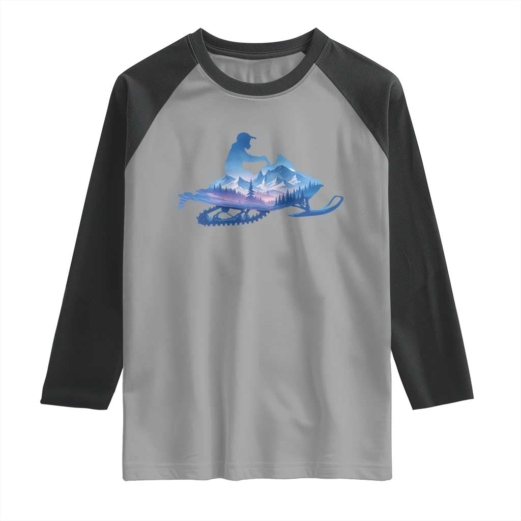 Snowmobile Snow Mountain Forest Snowmobiling Winter Sport Raglan Shirt - Wonder Print Shop