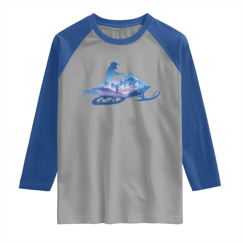 Snowmobile Snow Mountain Forest Snowmobiling Winter Sport Raglan Shirt - Wonder Print Shop