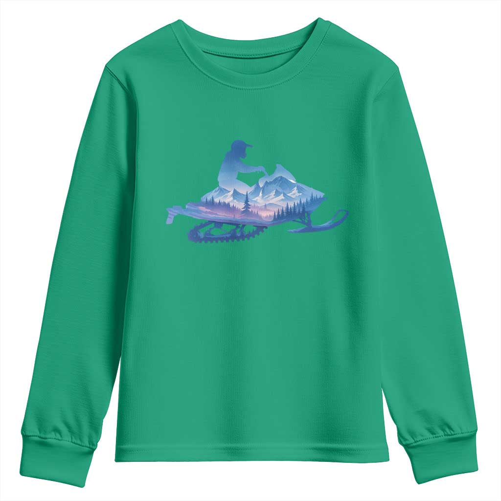 Snowmobile Snow Mountain Forest Snowmobiling Winter Sport Youth Sweatshirt - Wonder Print Shop