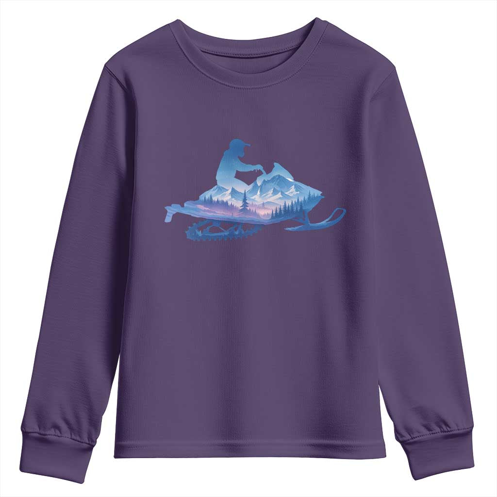 Snowmobile Snow Mountain Forest Snowmobiling Winter Sport Youth Sweatshirt - Wonder Print Shop