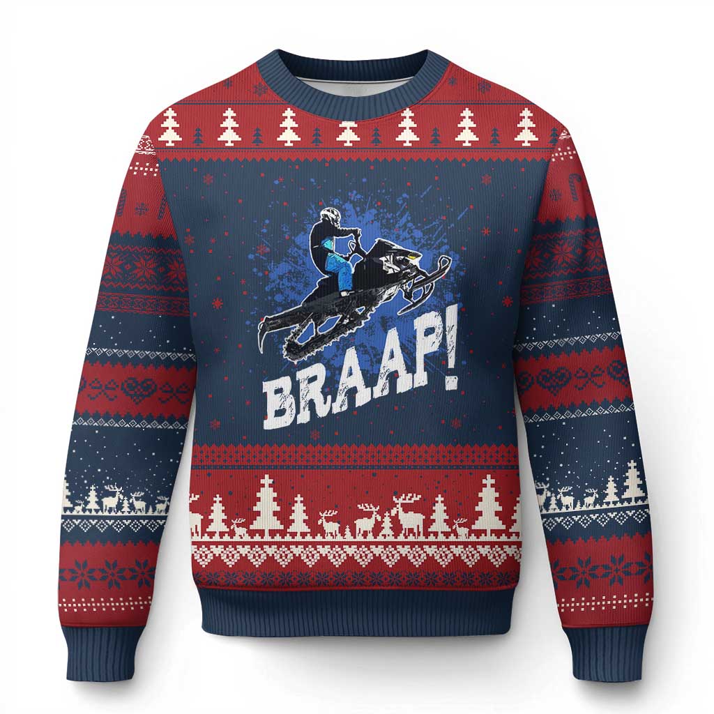Snowmobile Braaap Ugly Christmas Sweater Snowcross Snow Sled Extreme Outdoor Winter Sports - Wonder Print Shop