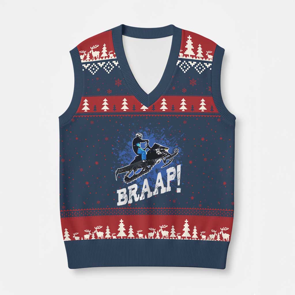 Snowmobile Braaap V-Neck Knit Sweater Vest Snowcross Snow Sled Extreme Outdoor Winter Sports - Wonder Print Shop