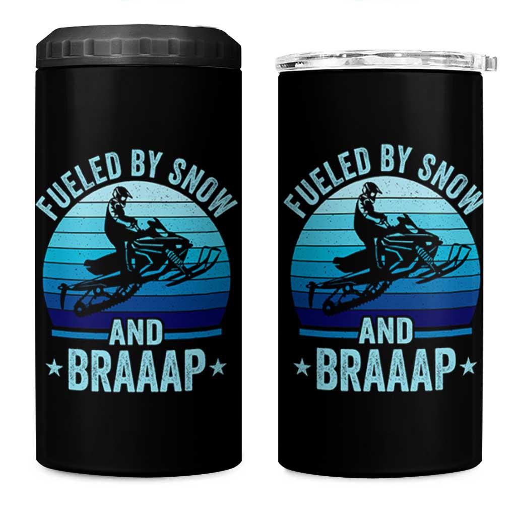 Funny Snowmobile 4 in 1 Can Cooler Tumbler Fueled By Snow And Braaap Winter Sports - Wonder Print Shop