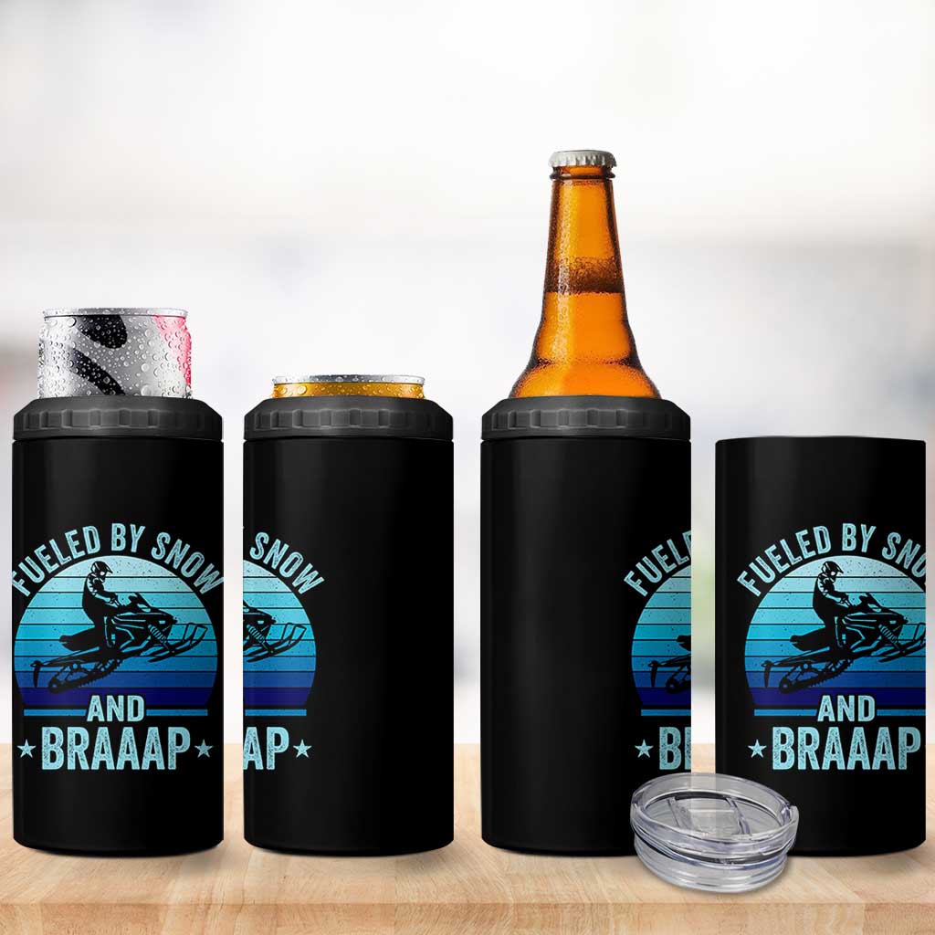Funny Snowmobile 4 in 1 Can Cooler Tumbler Fueled By Snow And Braaap Winter Sports - Wonder Print Shop