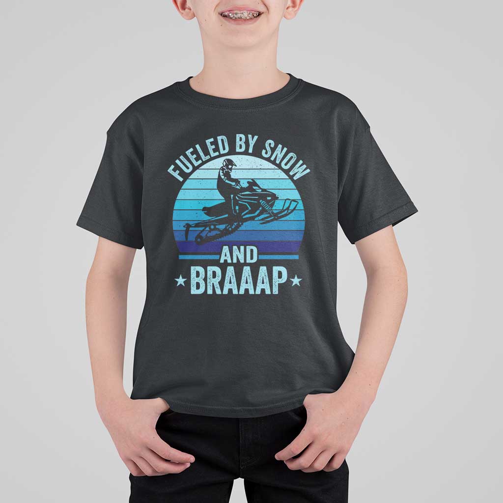 Funny Snowmobile T Shirt For Kid Fueled By Snow And Braaap Winter Sports - Wonder Print Shop