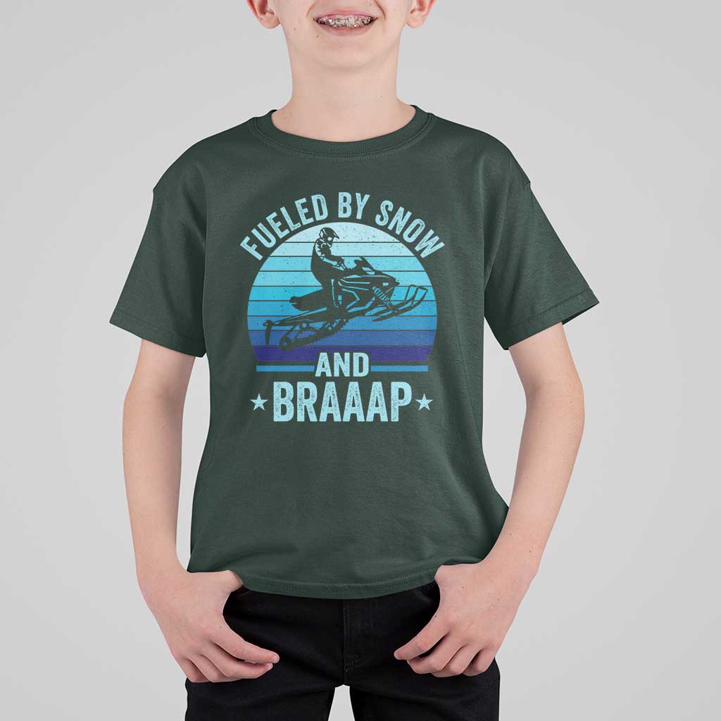 Funny Snowmobile T Shirt For Kid Fueled By Snow And Braaap Winter Sports - Wonder Print Shop