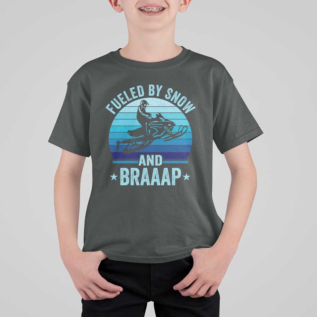 Funny Snowmobile T Shirt For Kid Fueled By Snow And Braaap Winter Sports - Wonder Print Shop