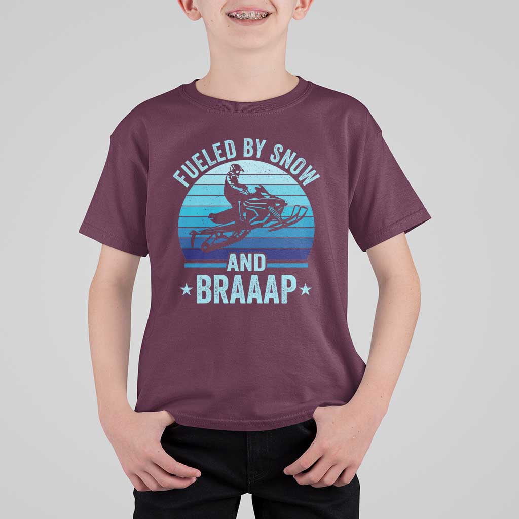 Funny Snowmobile T Shirt For Kid Fueled By Snow And Braaap Winter Sports - Wonder Print Shop
