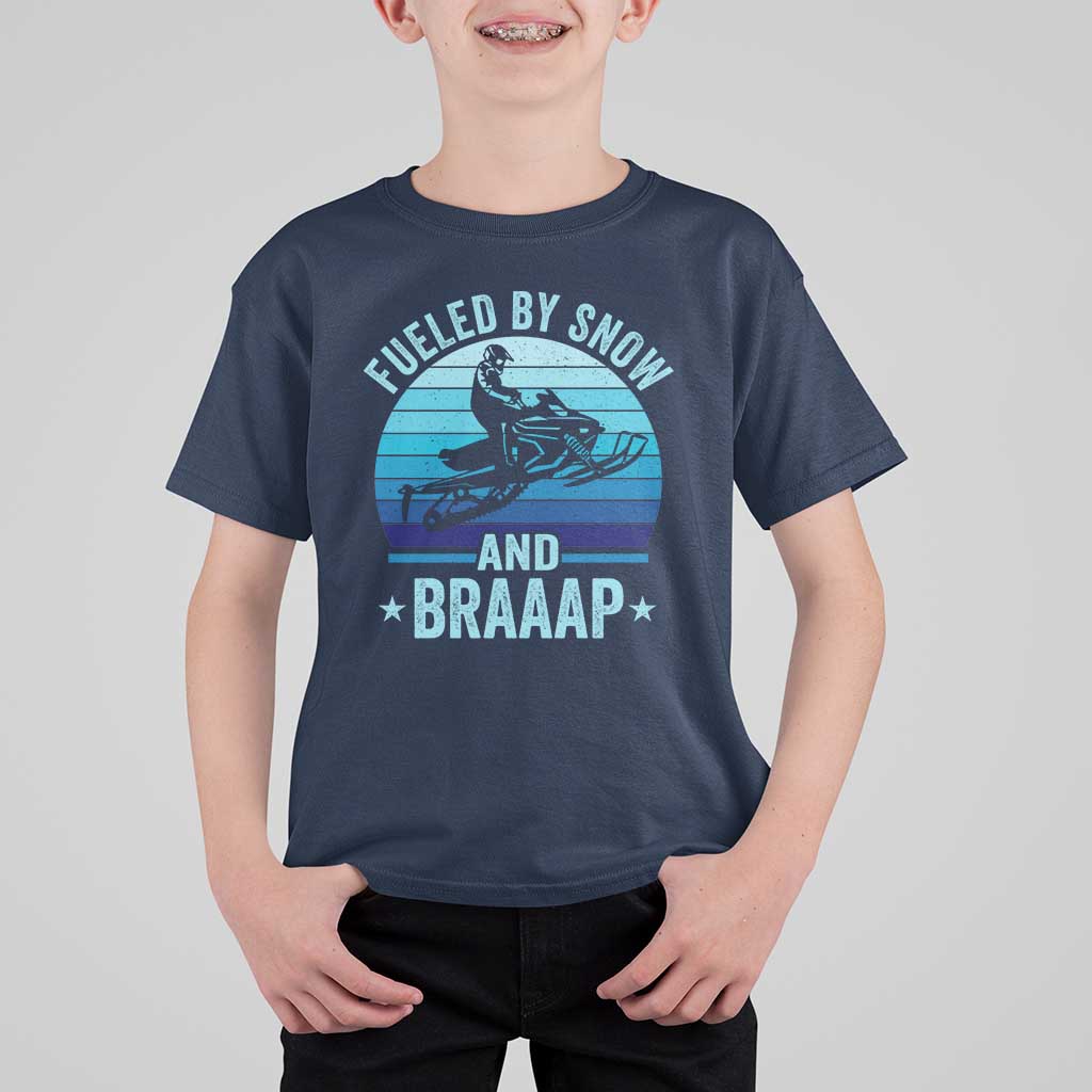 Funny Snowmobile T Shirt For Kid Fueled By Snow And Braaap Winter Sports - Wonder Print Shop
