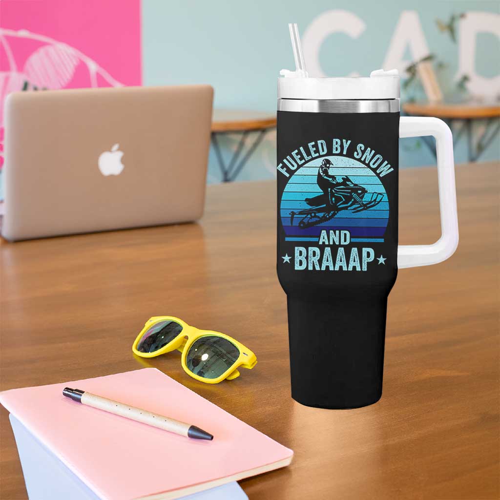 Funny Snowmobile Tumbler With Handle Fueled By Snow And Braaap Winter Sports - Wonder Print Shop