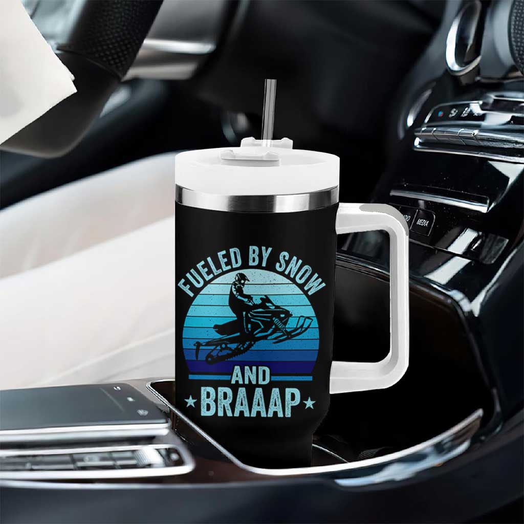 Funny Snowmobile Tumbler With Handle Fueled By Snow And Braaap Winter Sports - Wonder Print Shop