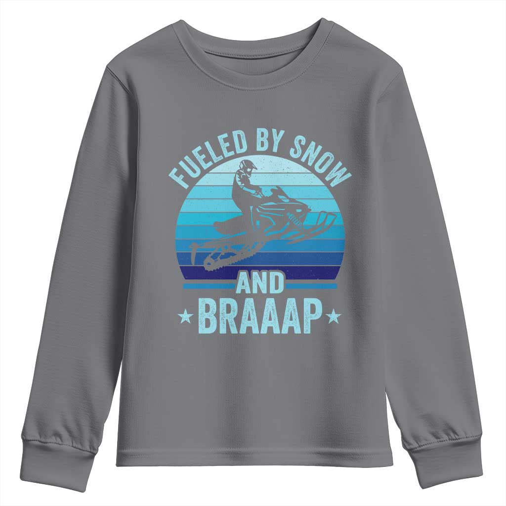 Funny Snowmobile Youth Sweatshirt Fueled By Snow And Braaap Winter Sports - Wonder Print Shop