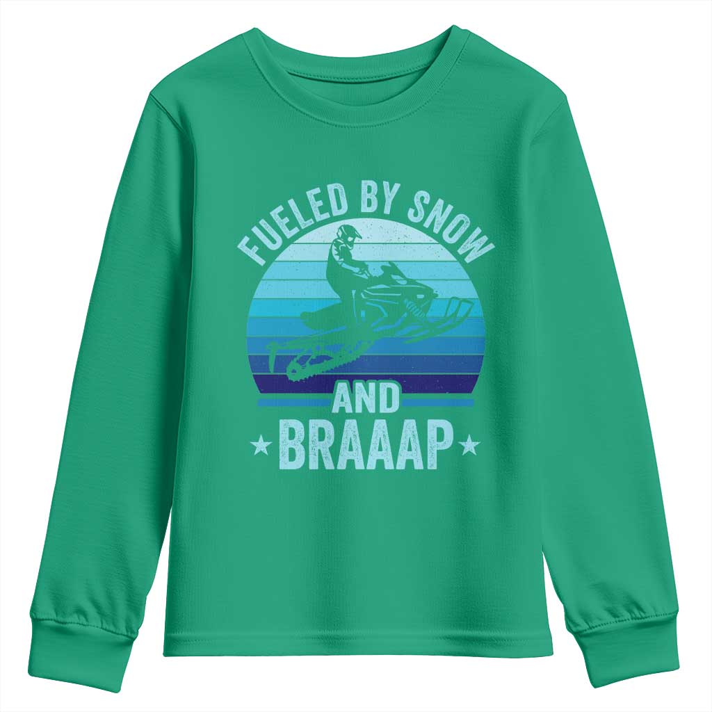 Funny Snowmobile Youth Sweatshirt Fueled By Snow And Braaap Winter Sports - Wonder Print Shop