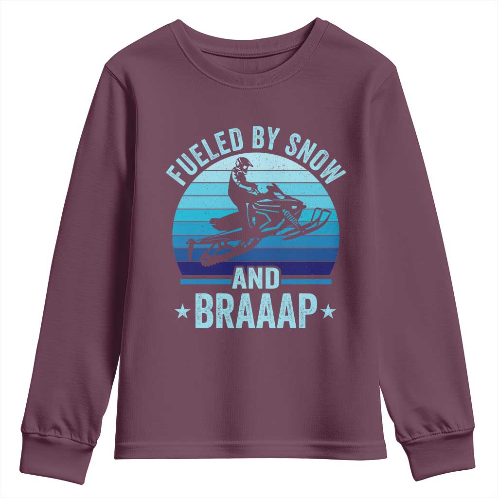 Funny Snowmobile Youth Sweatshirt Fueled By Snow And Braaap Winter Sports - Wonder Print Shop