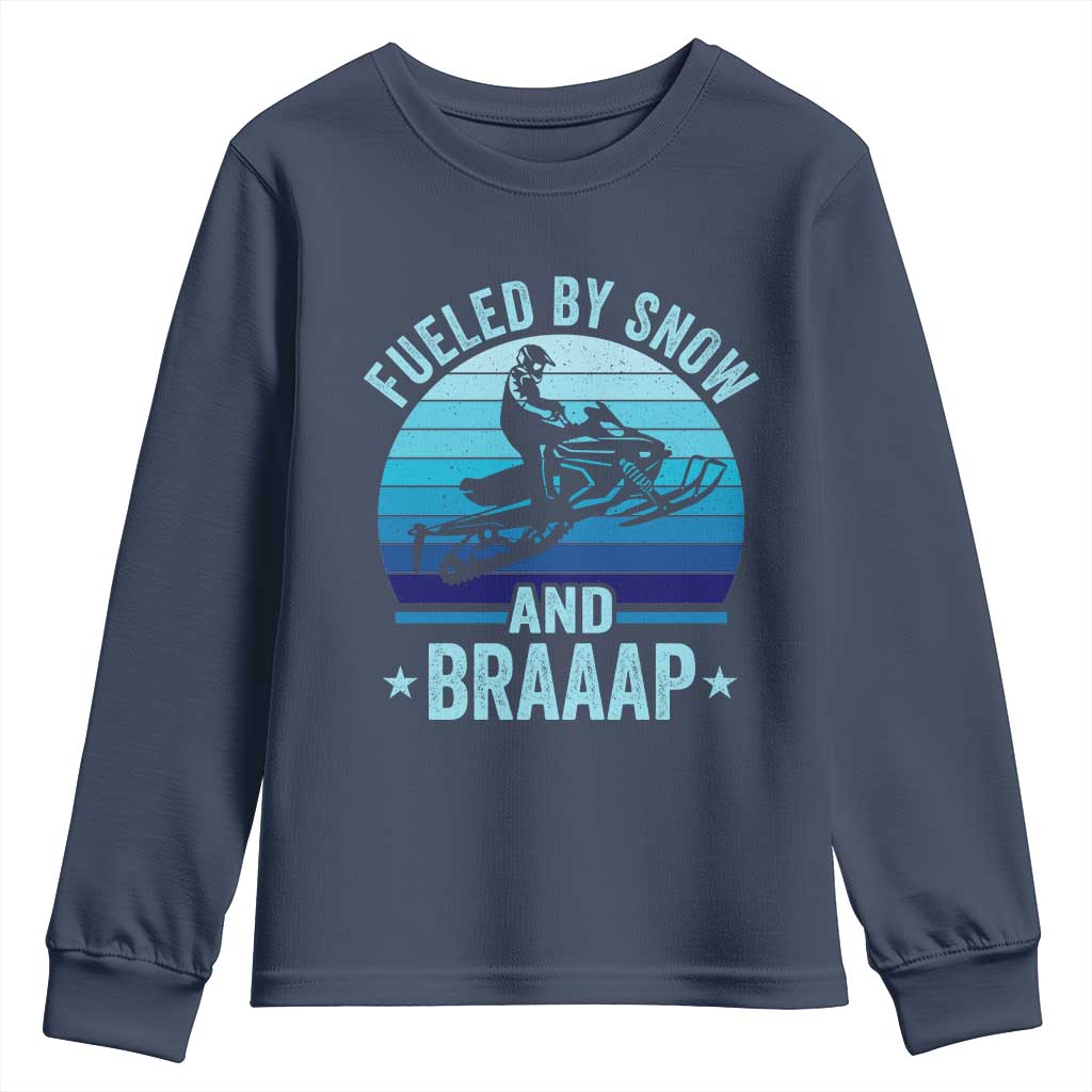 Funny Snowmobile Youth Sweatshirt Fueled By Snow And Braaap Winter Sports - Wonder Print Shop