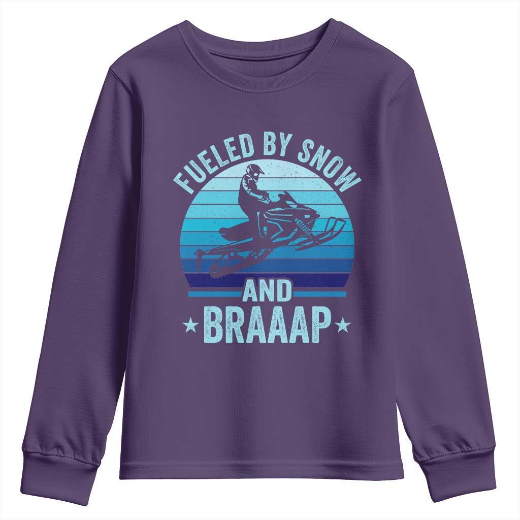 Funny Snowmobile Youth Sweatshirt Fueled By Snow And Braaap Winter Sports - Wonder Print Shop