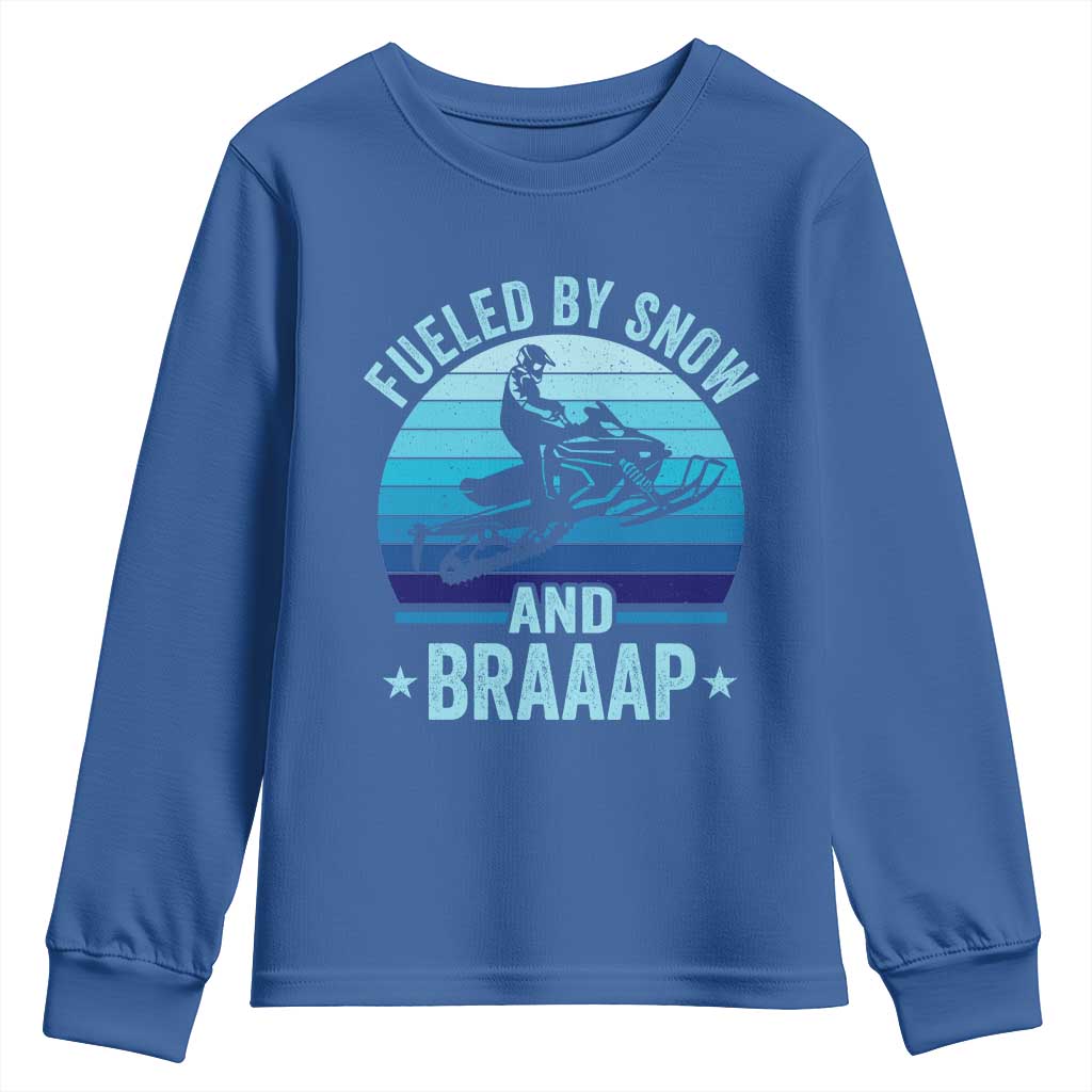 Funny Snowmobile Youth Sweatshirt Fueled By Snow And Braaap Winter Sports - Wonder Print Shop