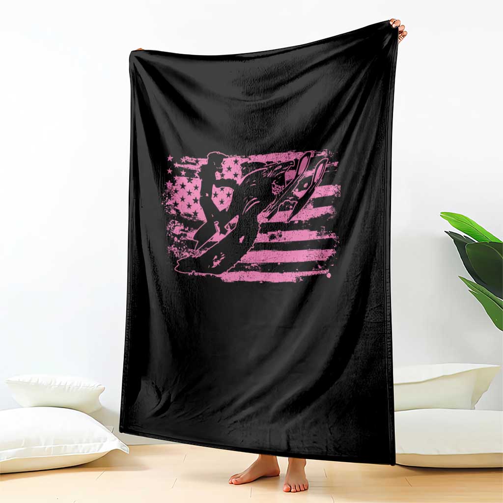 Snowmobile Snowcross Girls Pink American Flag Throw Blanket - Wonder Print Shop