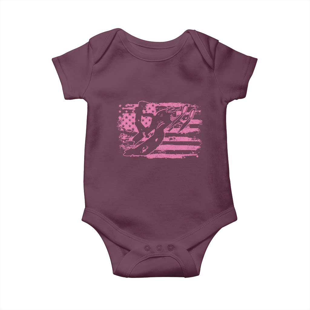 Snowmobile Snowcross Girls Pink American Flag Baby Onesie - Wonder Print Shop