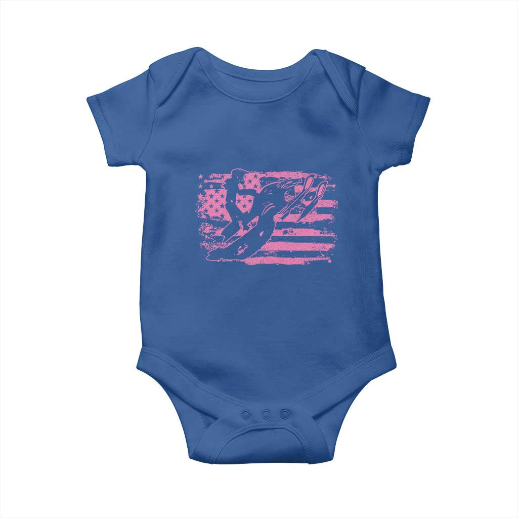 Snowmobile Snowcross Girls Pink American Flag Baby Onesie - Wonder Print Shop