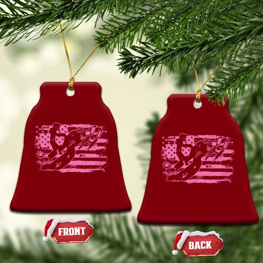 Snowmobile Snowcross Girls Pink American Flag Ceramic Ornament - Wonder Print Shop