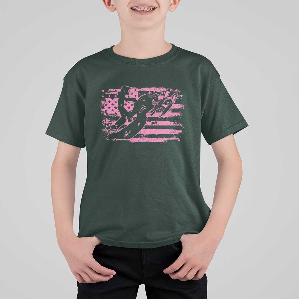 Snowmobile Snowcross Girls Pink American Flag T Shirt For Kid - Wonder Print Shop