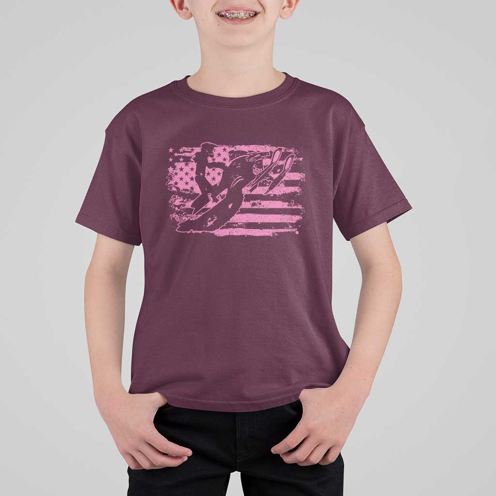 Snowmobile Snowcross Girls Pink American Flag T Shirt For Kid - Wonder Print Shop