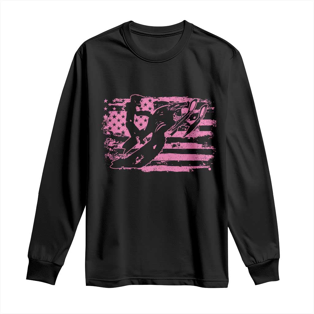 Snowmobile Snowcross Girls Pink American Flag Long Sleeve Shirt - Wonder Print Shop