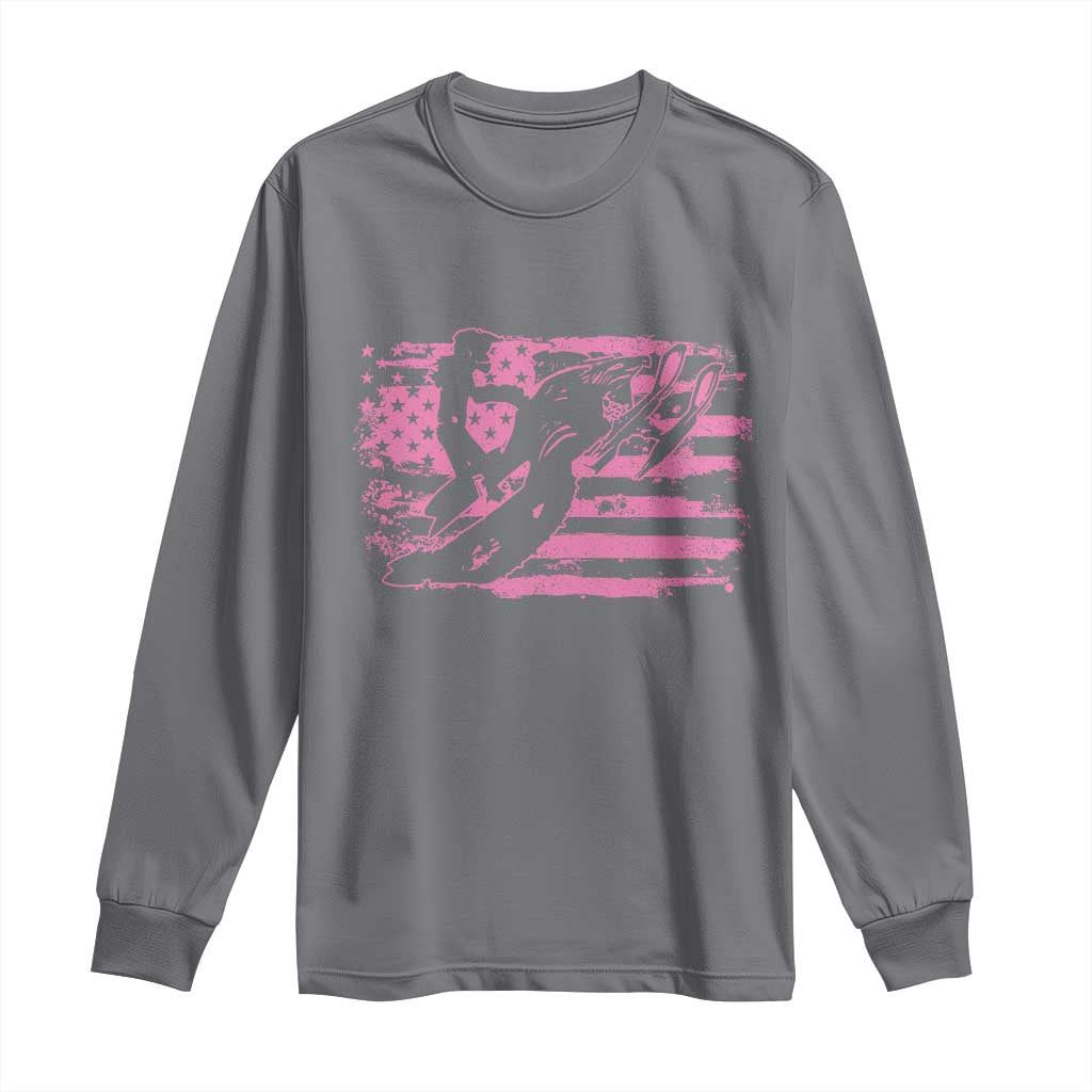 Snowmobile Snowcross Girls Pink American Flag Long Sleeve Shirt - Wonder Print Shop
