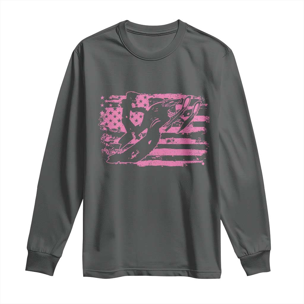 Snowmobile Snowcross Girls Pink American Flag Long Sleeve Shirt - Wonder Print Shop