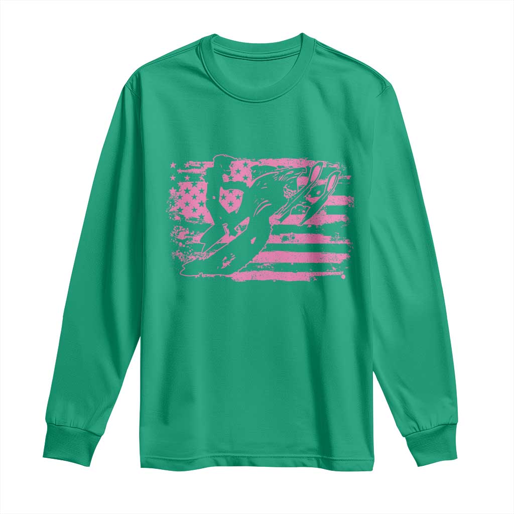 Snowmobile Snowcross Girls Pink American Flag Long Sleeve Shirt - Wonder Print Shop