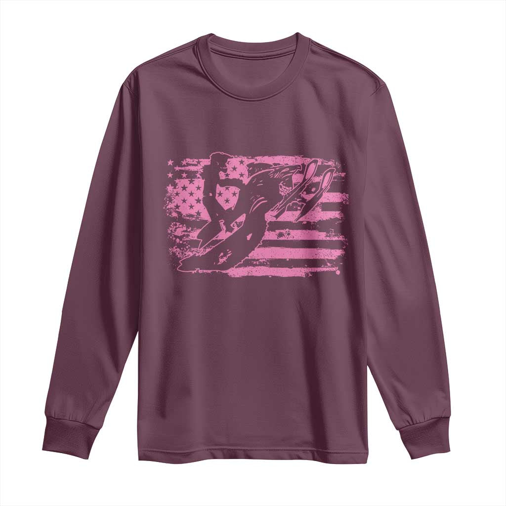 Snowmobile Snowcross Girls Pink American Flag Long Sleeve Shirt - Wonder Print Shop