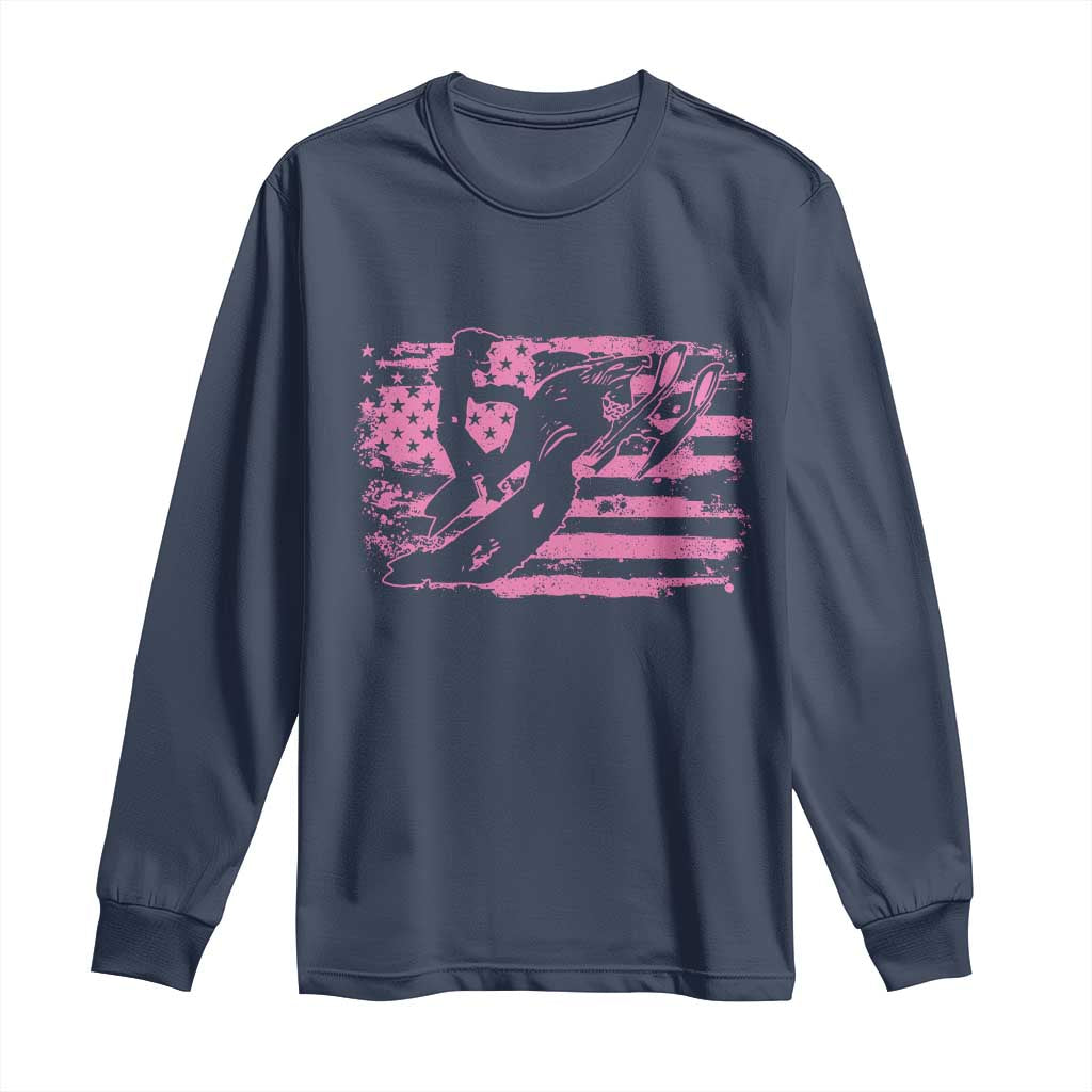 Snowmobile Snowcross Girls Pink American Flag Long Sleeve Shirt - Wonder Print Shop