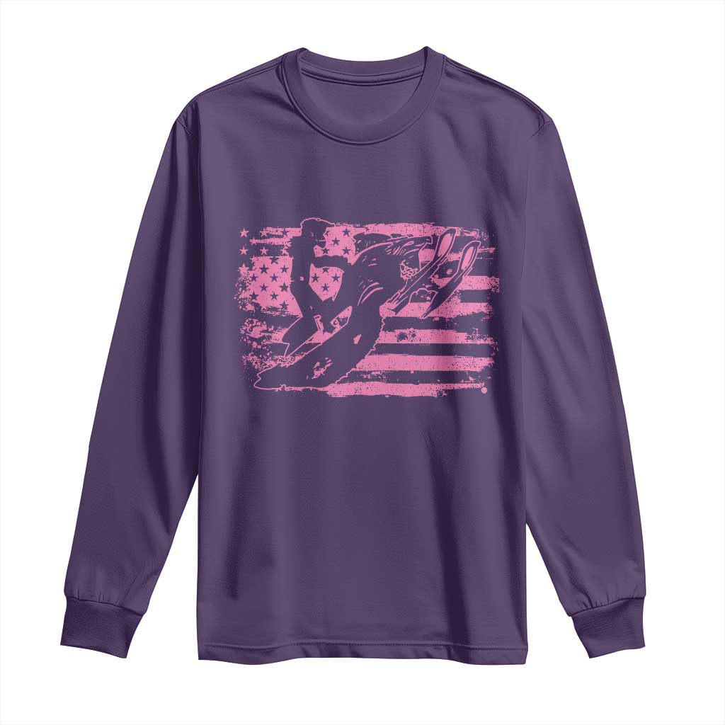 Snowmobile Snowcross Girls Pink American Flag Long Sleeve Shirt - Wonder Print Shop