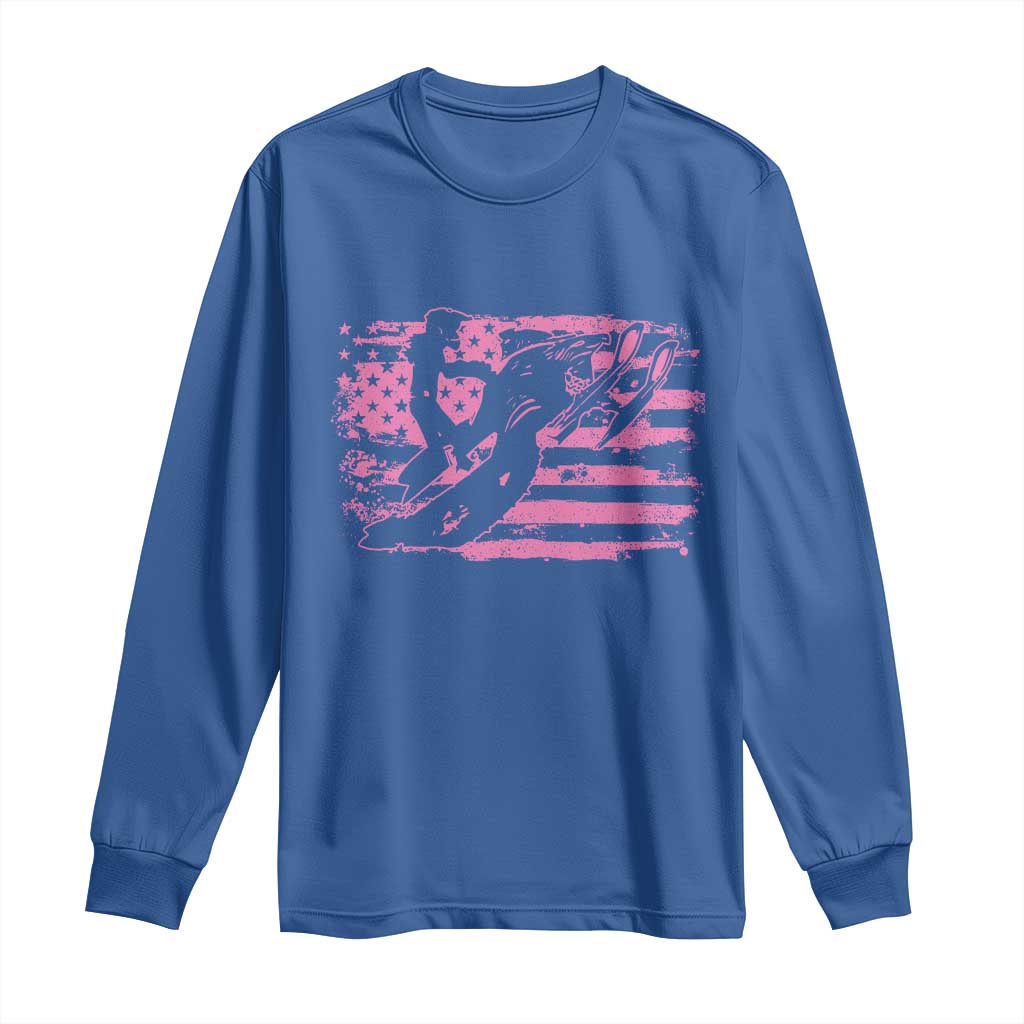 Snowmobile Snowcross Girls Pink American Flag Long Sleeve Shirt - Wonder Print Shop