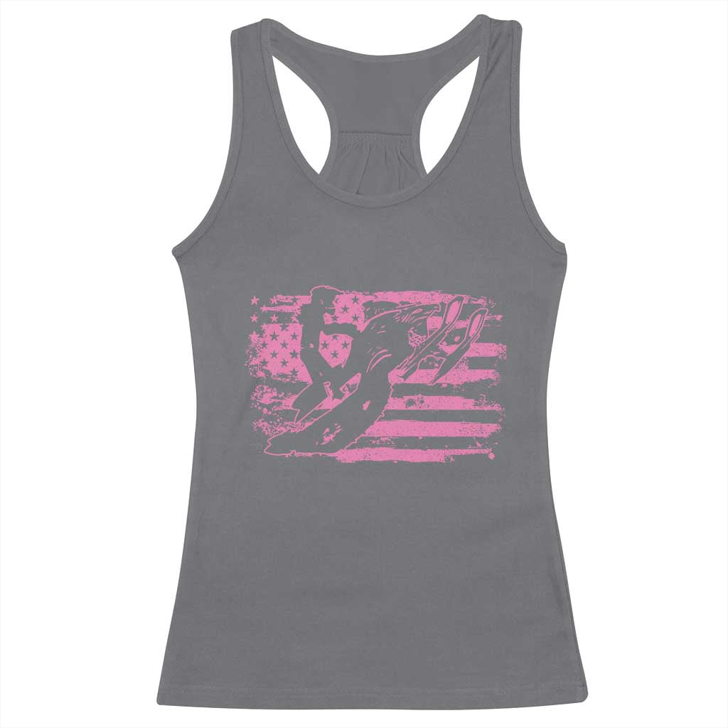 Snowmobile Snowcross Girls Pink American Flag Racerback Tank Top - Wonder Print Shop